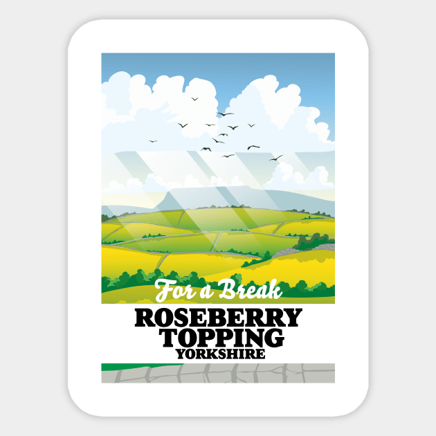 Roseberry Topping Yorkshire travel poster Sticker by nickemporium1